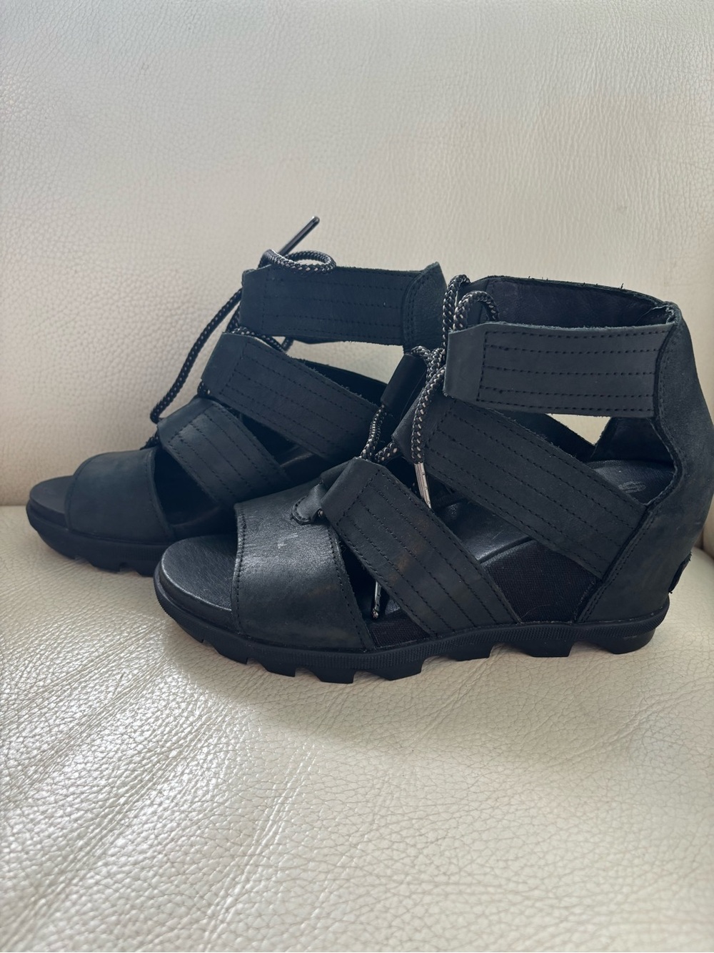 Sorel Black Strappy Gladiator Wedge Sandals